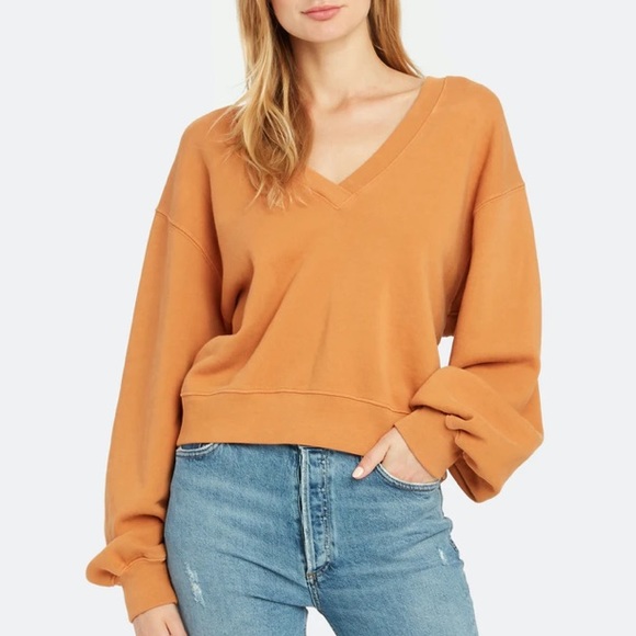AGOLDE V Neck Balloon Sleeve Sweatshirt in Umber - Picture 9 of 16